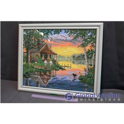 Rustic Cabin Sunset Painting