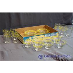 Set of Glass Dishware, Grape and Vine Pattern