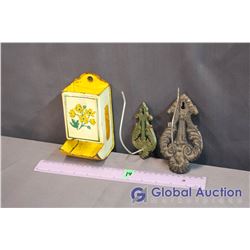 Old Match Box Holder W/ Cast Store Bill Holders (2)