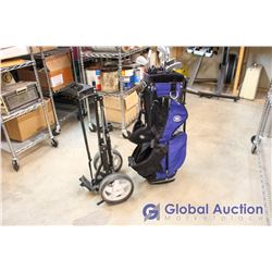 Hot Z Blue Golf Bag full of a Set of Ben Hogan Golf Clubs with Caddy