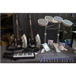 Lot of Wii Rock Band Instruments (Drums, Microphones, Kiss Guitars, Games, etc)