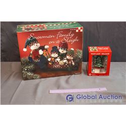 Snowman Family on a Sleigh & Christmas Tree Night Light