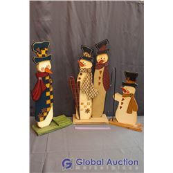 3 Piece Set of Wooden Decorative Snowmen Approx 30" and 24" high