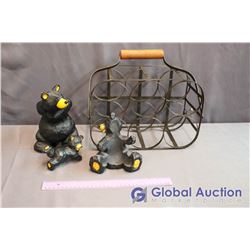 Steel Wine Rack w/ Bear Wine Holders (1 damaged)