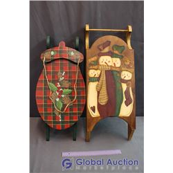 2 Hand Painted Decorative Wooden Sleds
