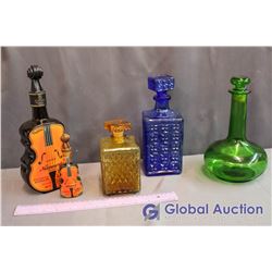 (3) Glass Decanters and Nannerl Violin Liquour Bottles