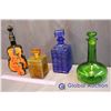 Image 2 : (3) Glass Decanters and Nannerl Violin Liquour Bottles