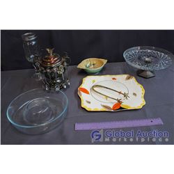 Lot of Kitchen Related (Trays, Collector Spoons, Pyrex Dip Tray)