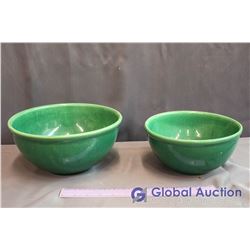 Pair of Green Medicine Hat Pottery Mixing Bowls