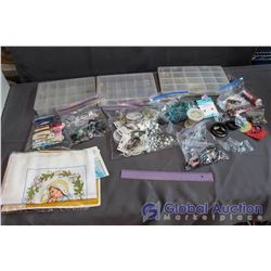 Lot of Craft Beeds, Strings, and Cross Stitch Pattern