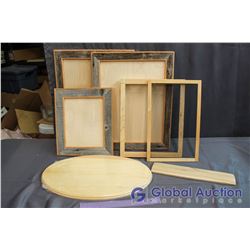 Lot of Barn Wood Art Frames, Screened Frame, & Wooden Items
