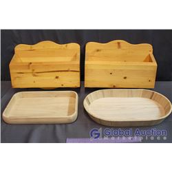 (2) Wooden Letter Holders & (2) Wooden Trays
