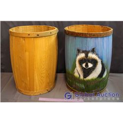 (2) Wooden Barrels, 1 Hand Painted, 1 Unpainted
