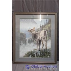Framed Mountain Goat & Waterfall Print #116/950 by Rod Tribiger