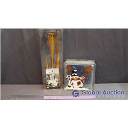 Christmas Street Tea light Holders & Hand Painted Glass Block