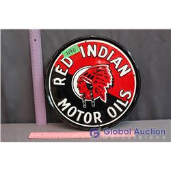 Metal Red Indian Motor Oils Sign (11.5")