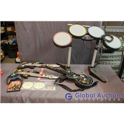 Lot of Guitar Hero and Rock Band Accessories w/Misc Games