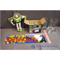 Shinobi Arcade Marquee and Buzz Lightyear Toy, Glasses and Shot Glasses