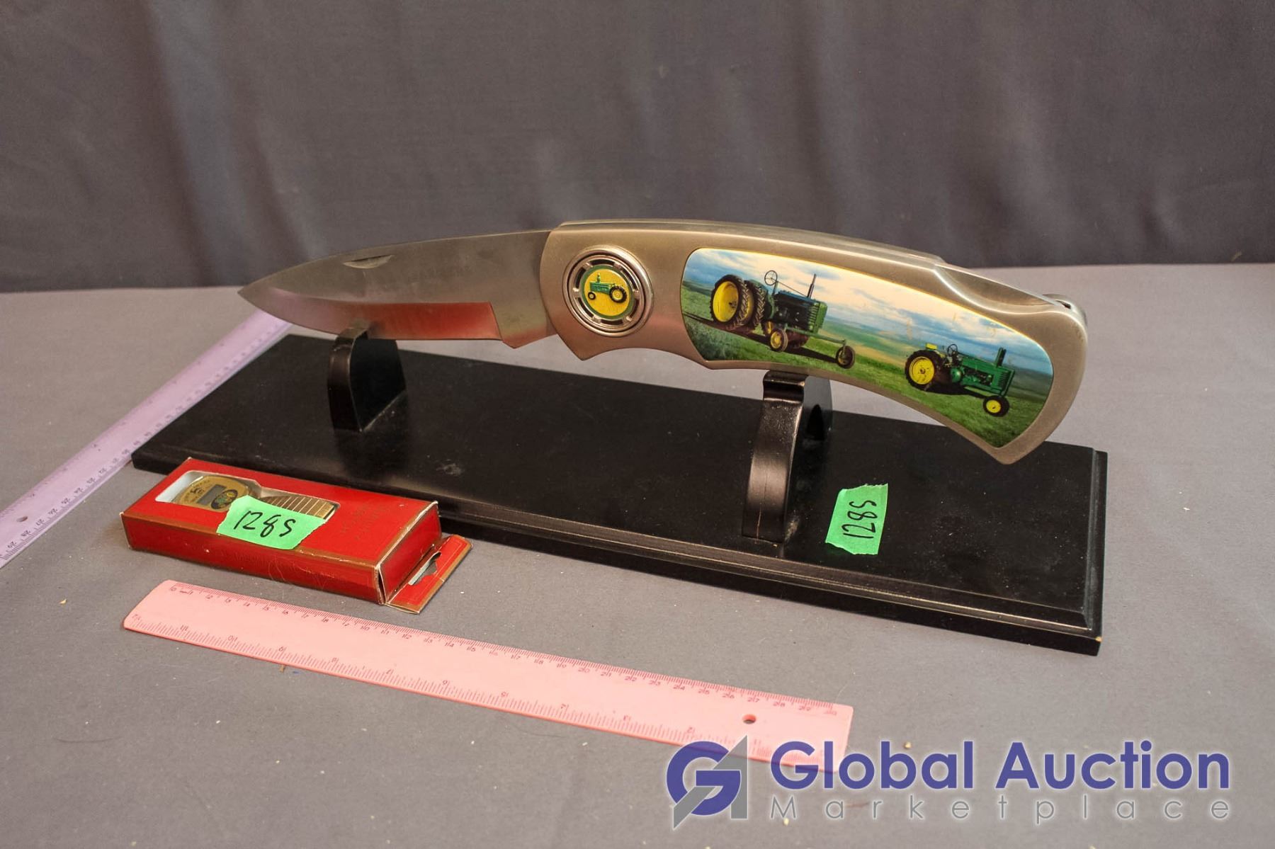 Oversized John Deere Pocket Knife (American Farmers Feed the World) w/Stand & John Deere Watch