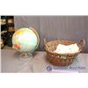Image 1 : Wicker Basket & Assorted Linens, Vintage Globe