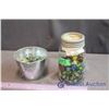 Image 1 : Lot of Vintage Marbles in Glass Jar & Small Metal Pail