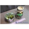 Image 2 : Lot of Vintage Marbles in Glass Jar & Small Metal Pail