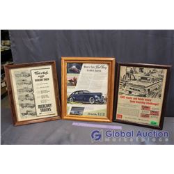 Framed Vintage Car Advertising - GMC Trucks, Nash Cars, Mercury Cars