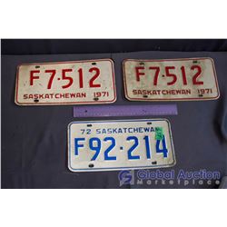 Lot of SK License Plates (3 Plates - 1 1972, Matched set of 1971)