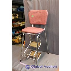 Vintage Chrome Kitchen Step Chair - Maroon