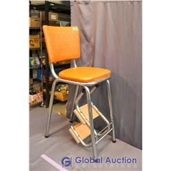 Vintage Chrome Kitchen Step Chair - Orange