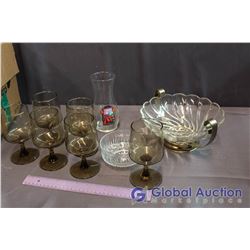 Lot of 6 Smoked Glasses, Red Lobster Glass, Ornate Glass bowls