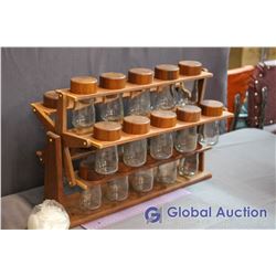 Vintage Wooden Revolving Spice Rack with Glass Canisters - Unused with Box