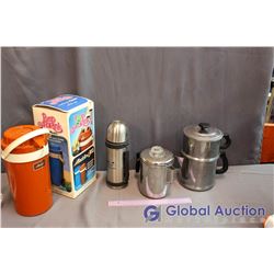Vintage Coffee Percolators (2) Aladdin Pump A Drink (unused), Stainless Steel Thermos