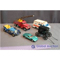 (5) Toy Cars, Ambulance (Matchbox) & a Carriage