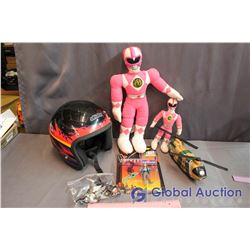 Lot of Misc Toys (Power Rangers, Helmet, Batman)