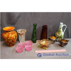 Lot of Glassware, Vases, Carnival Glass Bowl, Decor