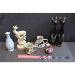 Lot of Ceramic Decor, Vintage Cat Figures