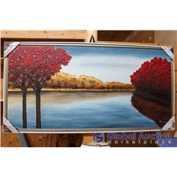 "Serene Landscape" Hand Painted On Gallery Wrapped Canvas With Floating Frame, 30"x60"