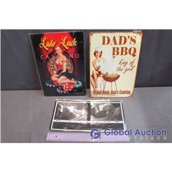 Tin Signs (Lady Luck & Dad's BBQ) & Micheal Jackson Moonwalk License Plate