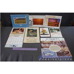 Lot of Vintage Sask Wheat Pool & Advertising Calendars (8) - Delisle, Quill Lake, Rosthern