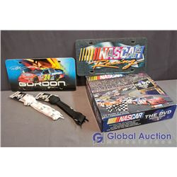 Nascar License Plates (2), Shoelaces (2), & Nascar DVD Board Game