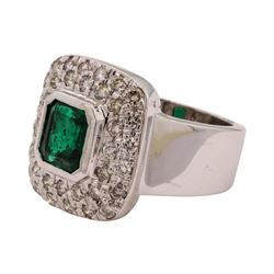 1.69 ctw Emerald and Diamond Ring - 14KT White Gold