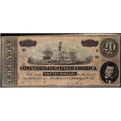 1864 $20 Confederate States of America Note