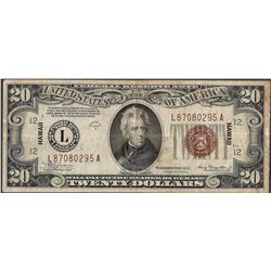 1934A $20 Federal Reserve WWII Emergency Hawaii Note