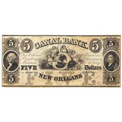 1800's $5 Canal Bank, New Orleans, LA Obsolete Bank Note