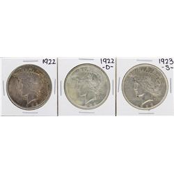Lot of 1922, 1922-D, & 1923-S $1 Peace Silver Dollar Coins