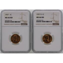 Lot of 1957 & 1957-D Lincoln Wheat Penny Coins NGC MS66RD