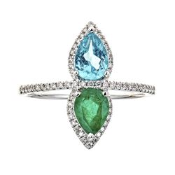 0.77 ctw Emerald and Diamond Ring - 14KT White Gold