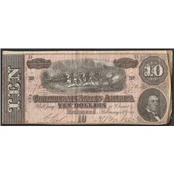 1864 $10 Confederate States of America Note
