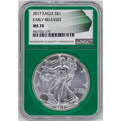 2017 $1 American Silver Eagle Coin NGC MS70 Early Releases Green Core